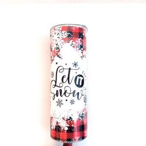 Let it Snow Red Buffalo Plaid Snowflake 20 oz. Skinny Tumbler cup Hot Cold Drink